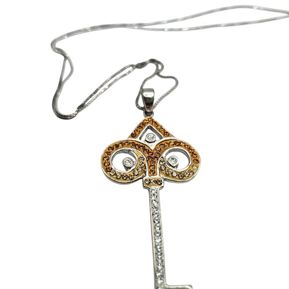 Sterling Silver 925 Key Pendant Necklace Swarovski Crystals 18" - Picture 5 of 16